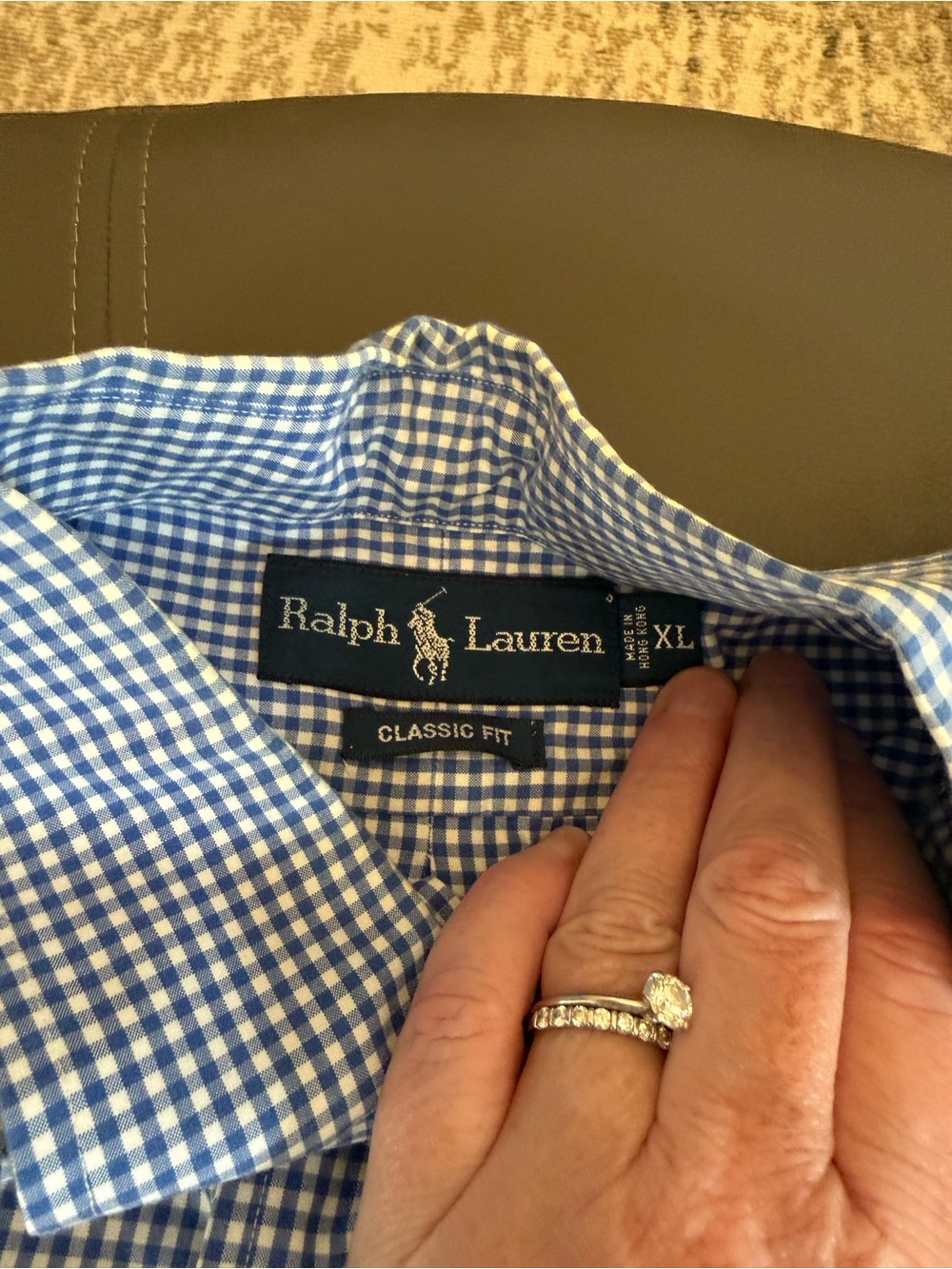Ralph Lauren Gingham Micro Plaid Blue and White Short Sleeve Button Mens XL - Picture 3 of 9